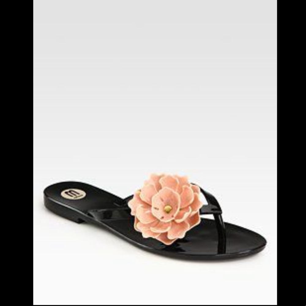 Melissa Flip Flops w/ Pink Flower Size 8